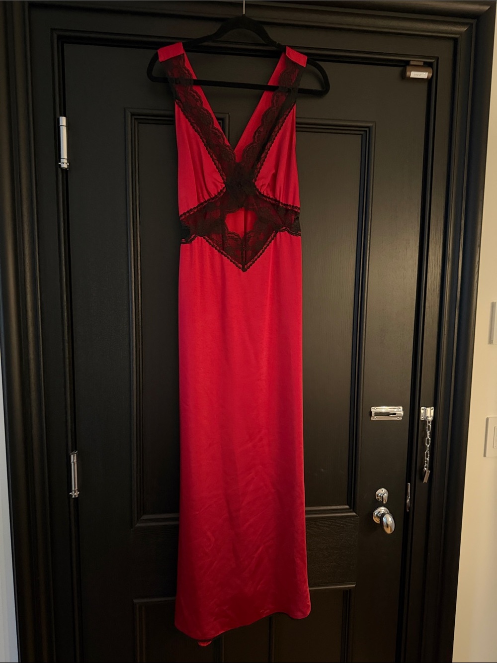 OPT Red Slip Dress with Black Lace Trim